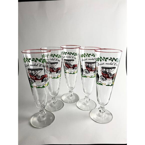 Set of 5 Vintage 1950s Libbey Horseless Carriage Pilsner Glasses | Model C 1905 - Picture 1 of 10